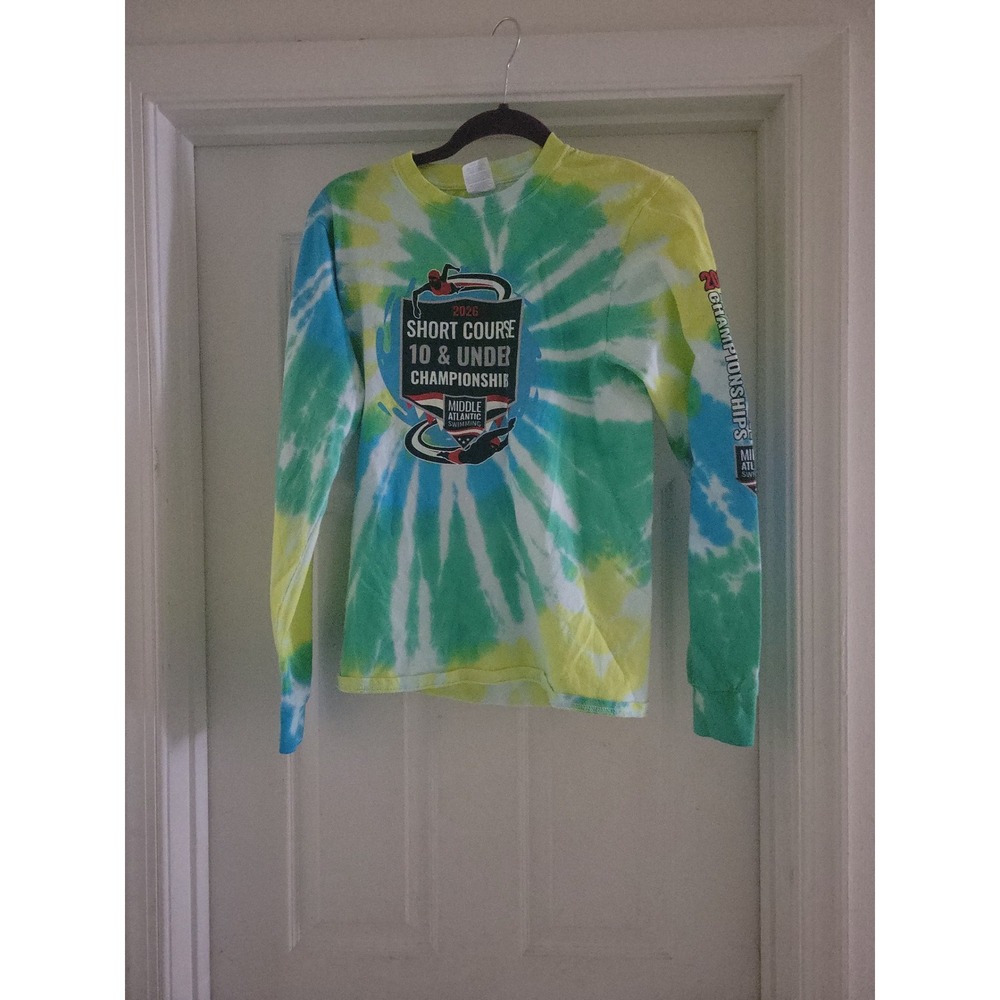 Port & Company Kids Green Tie Dye 2026 Swimming Championship Long Sleeve Shirt S